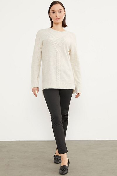 Sementa Pulover din tricot cu detalii din spate lung - bej deschis