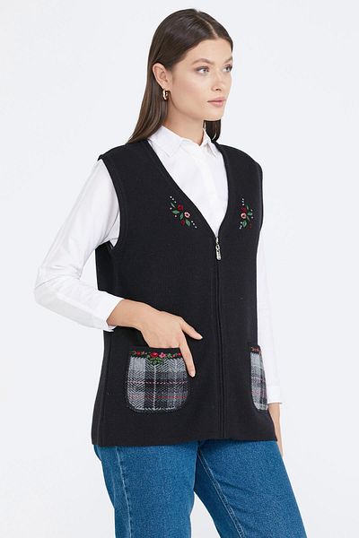 Sementa Zippered Knitwear Vest with Pockets - Black