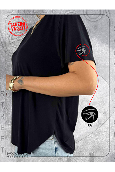 less is or تيشيرت أساسي أسود مقطوع بالليزر مع رمز كاديم را