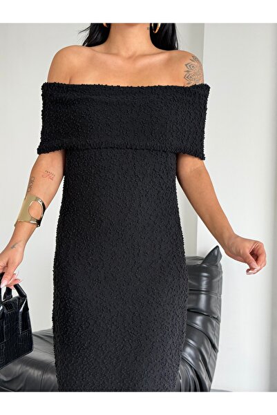 KENZA'A TRİKO Γυναικείο πλεκτό φόρεμα με μοτίβο γιακά Madonna