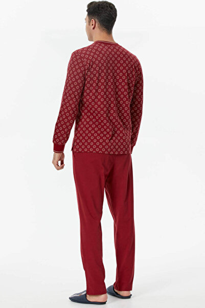 Sementa Örme Detaylı Desenli Pijama Takım - Bordo