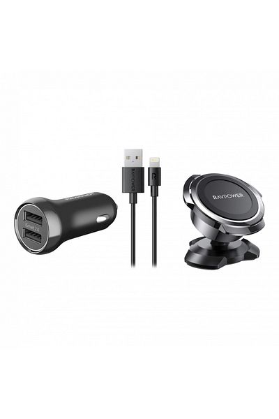 RavPower RAVPower Combo 17W Dual-Port Car Charger + 1m iPhone Cable + Magnetic Car Mount