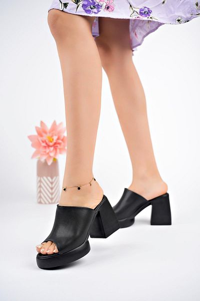 MUGGO Alaçatı Women's Daily Comfortable Stylish Orthopedic Platform Thick Heeled Slippers