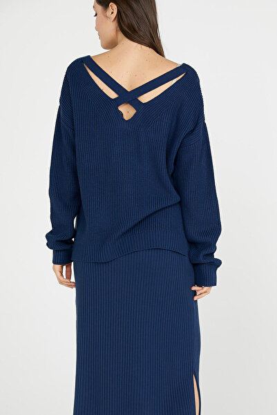 Sementa Спідниця з трикотажу середньої довжини з деталями зі шкіри - темно-синя