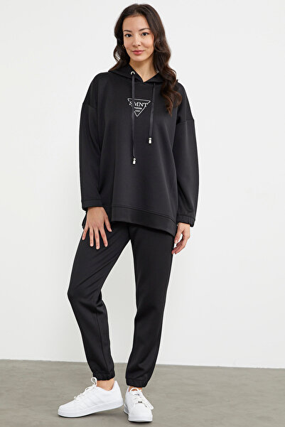 Sementa طقم بدلة رياضية مطرزة كبيرة الحجم - أسود