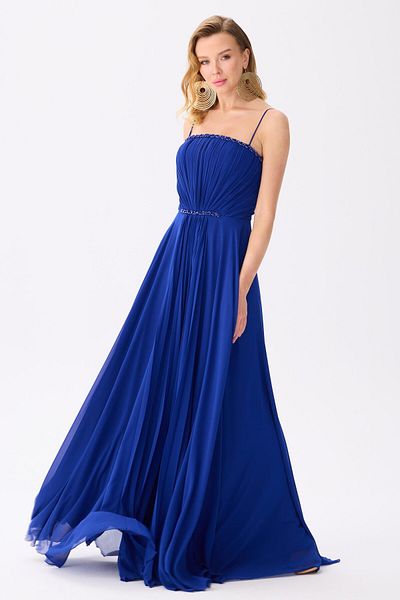 Carmen Saks Strap Embroidered Chiffon Evening Dress