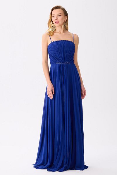 Carmen Saks Strap Embroidered Chiffon Evening Dress