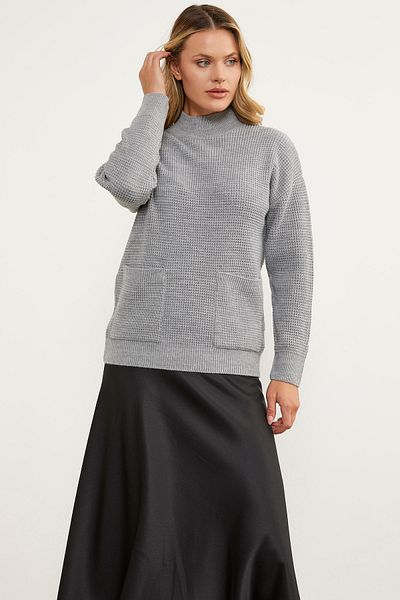 Sementa Pulover cu guler din tricot tip fagure - gri