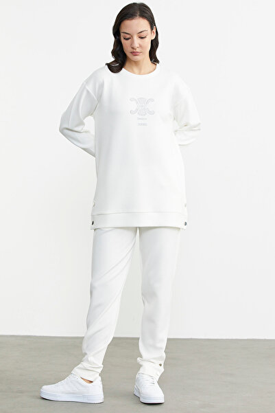 Sementa Taş Detaylı Rahat Kalıp Eşofman Takım - Ekru