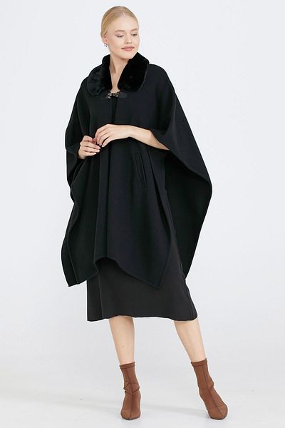 Sementa Women's Faux Fur Detailed Knitwear Poncho - Black