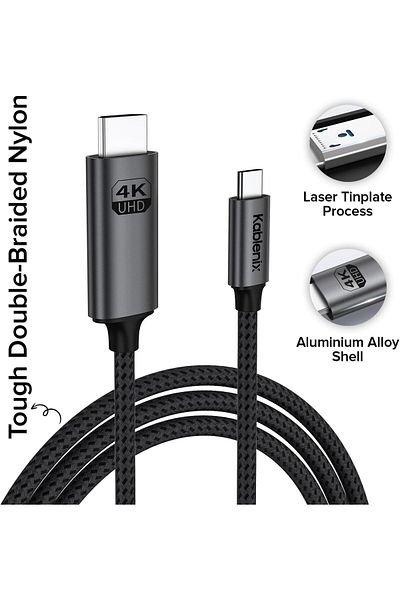 Kablenix USB3.1 Type C to HDMI Cable 2M, 4K 60Hz Resolution, Aluminium Braided, Laptop Compatible