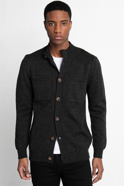 Tudors Ανδρική ζακέτα από ανθρακί με διπλή τσέπη με κουμπιά γιακά