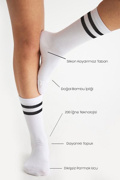 bamboo star Bamboo Women's Anti-Slip Sole Silicone Print Yoga Fitness Pilates Ballet Dance Non-Slip Tennis Socks 3-Piece