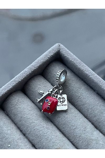 asaf Red Suitcase Airplane Passport Charm |   Asafaccessory