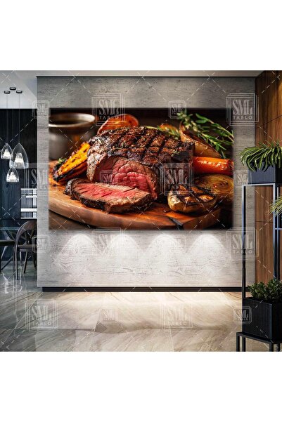 SML TABLO Baharatlı Biftek Pişmiş Kızarmış Et Izgara Mangal Sığır Dana İnek K...