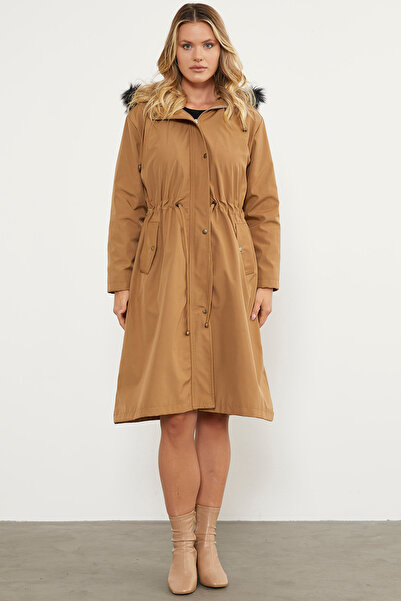 Sementa Штучне хутро з капюшоном, регульований пояс, довгий тренчкот - норка