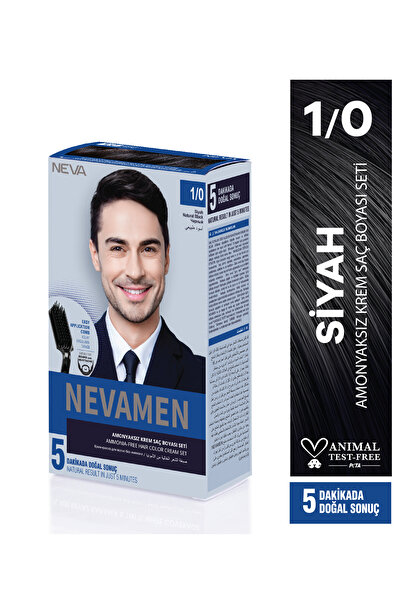 Neva Color Siyah Men Amonyaksız Krem Saç Boyası Seti 1/0