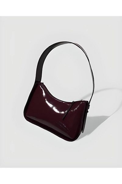 YMZBAG Claret Red Patent Leather Baguette Handbag