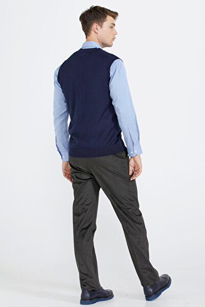 Sementa Чоловічий трикотажний жилет з V-подібним коміром і ґудзиками - темно-синій