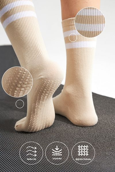 bamboo star Bamboo Women's Anti-Slip Sole Silicone Print Yoga Fitness Pilates Ballet Dance Non-Slip Tennis Socks 3-Piece