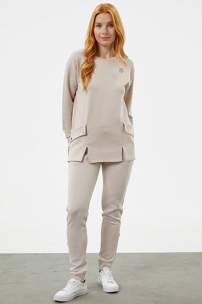 Sementa Σετ αθλητική φόρμα Oversize με λεπτομέρεια τσέπης τσάντας - Μπεζ