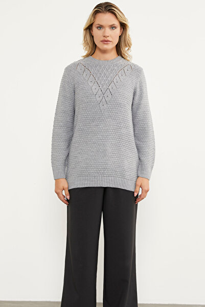 Sementa Φανέλα πλεκτού με σχέδιο φύλλο - Γκρι