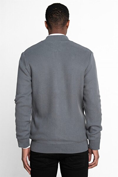 Tudors Pánský antracitový svetr s polovičním rolákem na zip