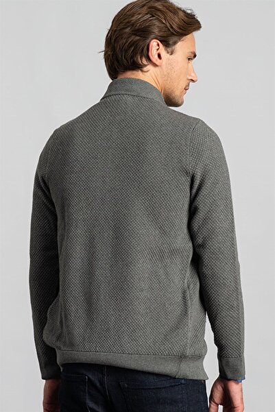 Tudors Men's Patterned Half Turtleneck Zipper Cardigan