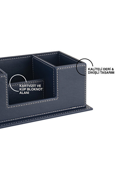 2K Настільний шкіряний органайзер для ручок з 4 відділеннями Desktop Organizer Rainbow Vegan 10x12x25 см. Синій