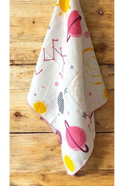 Fun Life Organic Muslin Multi-Purpose Baby Blanket, Planet Printed Baby Blanket, 100% Cotton 80X85 cm