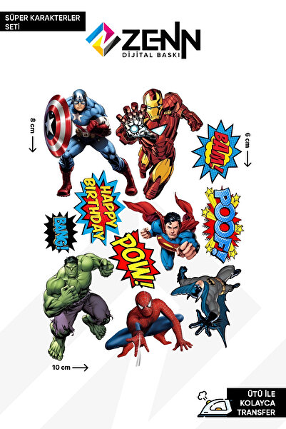 zenn dijital Süper Karakterler Seti Ütü İle Yapışan Dtf Baskı