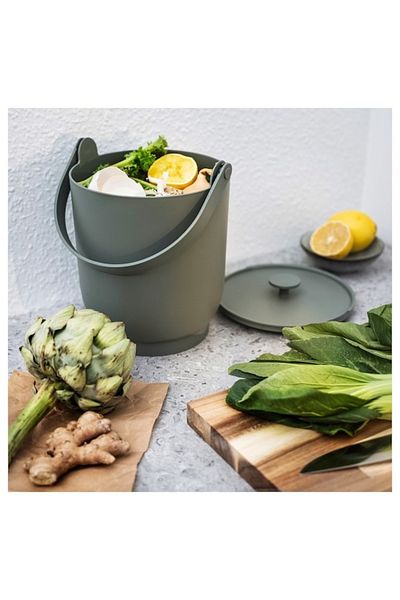 IKEA FARMARKVAST Bin with Lid for Organic Waste – Eco-Friendly Composting Solution (Grey-Green, 4L)