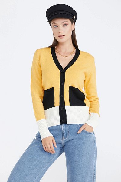 Sementa Cardigan colorat pentru tricotaje de buzunar pentru damă - muștar