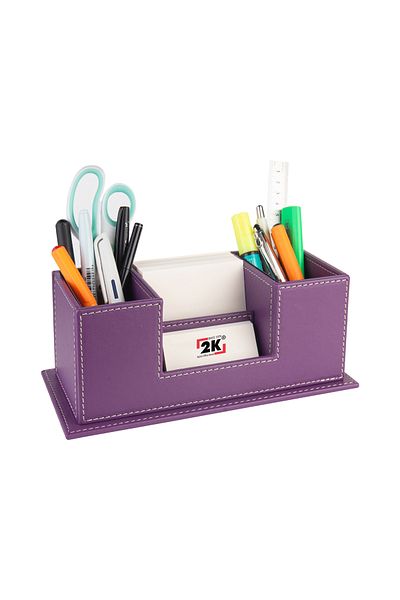 2K Desktop Leather Organizer Pen Holder 4 Compartments Desktop Organizer Rainbow Vegan 10X12X25 Cm. Lilac