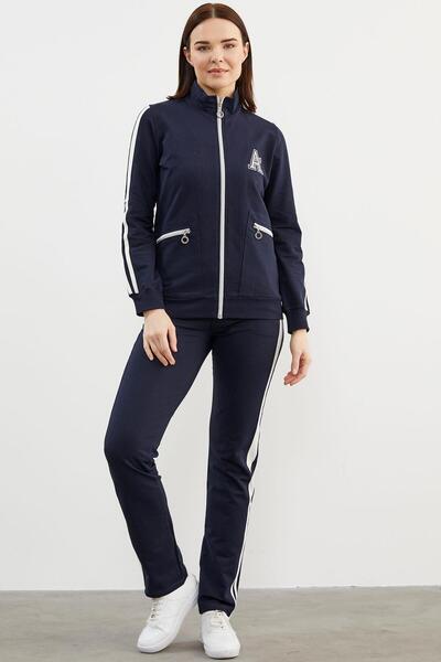 Sementa Σετ φόρμας με ψηλό γιακά και λεπτομέρεια κεντήματος με φερμουάρ - Ναυ...