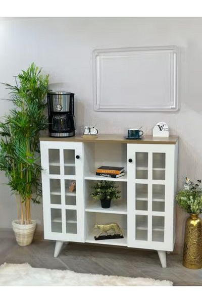 Orient ركن القهوة - خزانة ورفوف خشبية متعددة الاستخدامات مثالية للمطبخ 55x55x88 سم