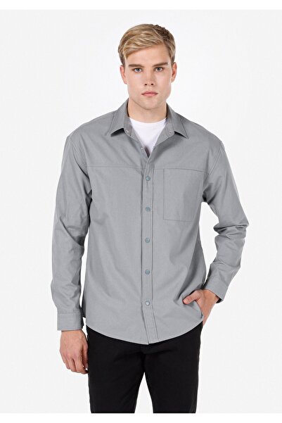 Colin's Cămașă cu mânecă lungă, gri pentru bărbați, cu gâtul obișnuit