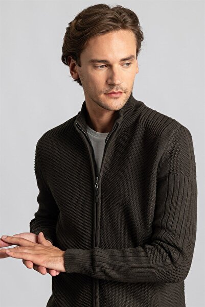 Tudors Men's Slim Fit Patterned Anthracite Cardigan
