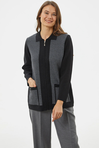 Sementa Thick Zippered Pocket Detailed Knitwear Cardigan - Black