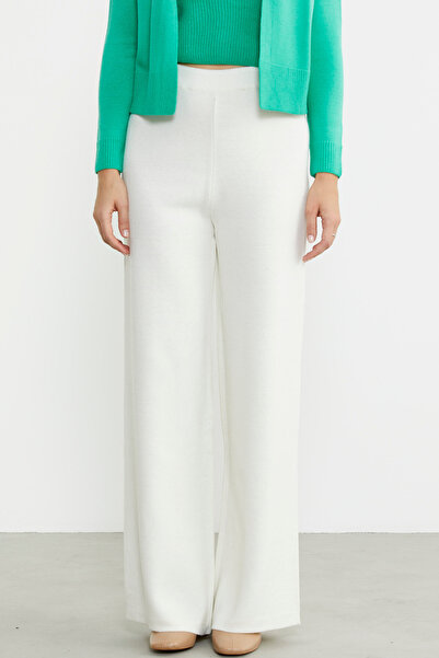 Sementa Wide Leg Elastic Wool Knitwear Trousers - Bone