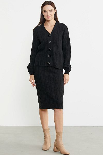 Sementa Black Wool Knitwear Set - Hair Knitted Motif Skirt