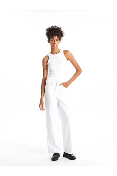 LC Waikiki White High Waist Wideleg Women's Jean Trousers