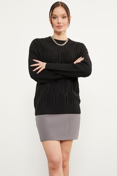 Sementa Pulover oversize din tricotaje cu model în relief - negru