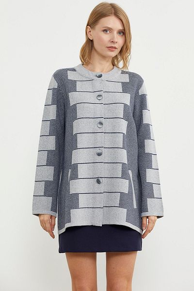 Sementa Thick Wool Block Pattern Knitwear Jacket - Gray