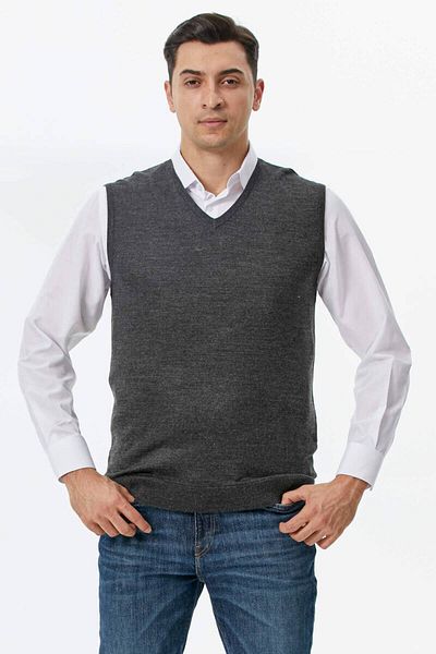 Sam Men's V-Neck Sleeveless Knitwear Sweater - Anthracite