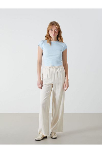 LC Waikiki Xside Blue Crew Neck Textured Women's Crop