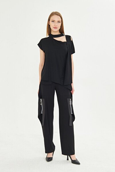LAMANTE FERMUAR DETAYLI SİYAH TASARIM PANTOLON