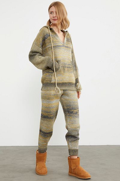 Sementa Hooded Multicolored Knitwear Set - Mustard
