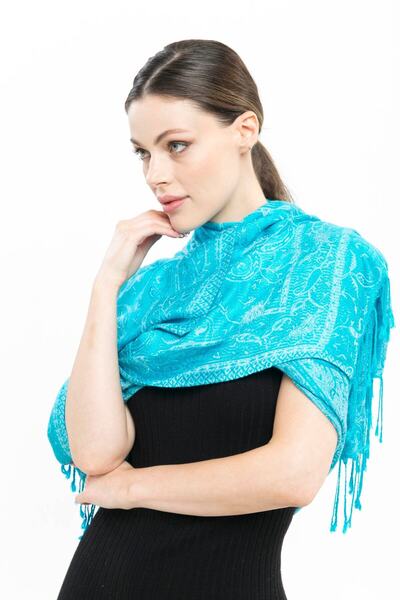 KUVARK Pashmina Cashmere Shawl |   Turquoise |   100% Cashmere |   Good Quality and Stylish Design