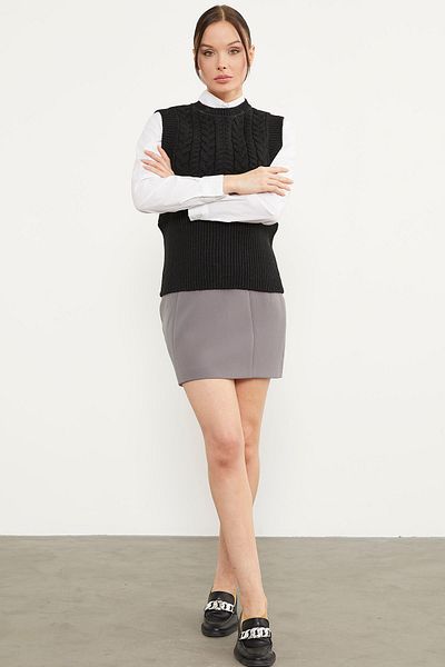 Sementa Sitting Waist Hair Knitted Knitwear Sweater - Black